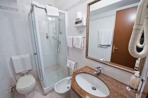 Shower, free toiletries, hair dryer, bidet