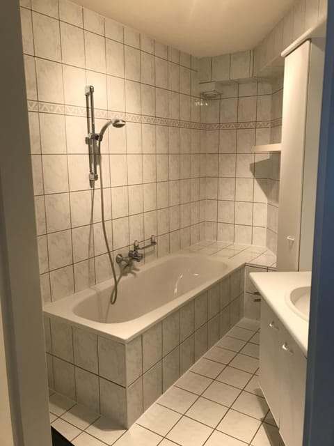 Combined shower/tub, free toiletries, hair dryer, towels