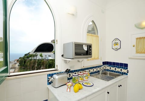 Deluxe Studio, Balcony, Sea View | Private kitchen | Fridge, microwave, stovetop, dishwasher