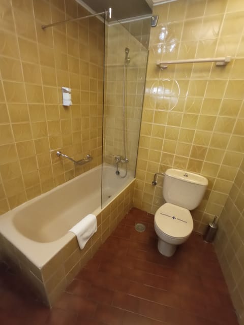 Combined shower/tub, free toiletries, hair dryer, towels