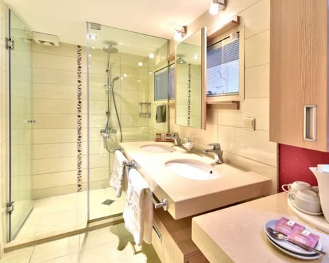 Double Room, Park View | Bathroom | Shower, hair dryer, towels, soap