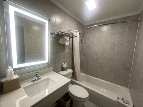 Room, 1 King Bed, Non Smoking | Bathroom | Combined shower/tub, free toiletries, hair dryer, towels