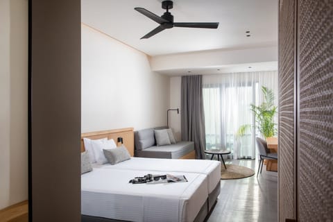 Superior Room Balcony, Side Sea view in Almyrida Residence Hotel | Desk, laptop workspace, blackout drapes, iron/ironing board