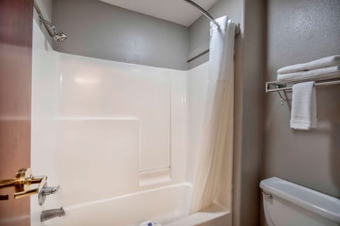 Combined shower/tub, hair dryer, towels