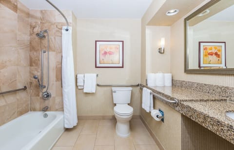 Standard Room, 2 Queen Beds, Accessible (Comm, Mobil, Access Tub) | Bathroom | Combined shower/tub, hydromassage showerhead, eco-friendly toiletries