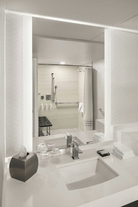 Combined shower/tub, eco-friendly toiletries, hair dryer, towels