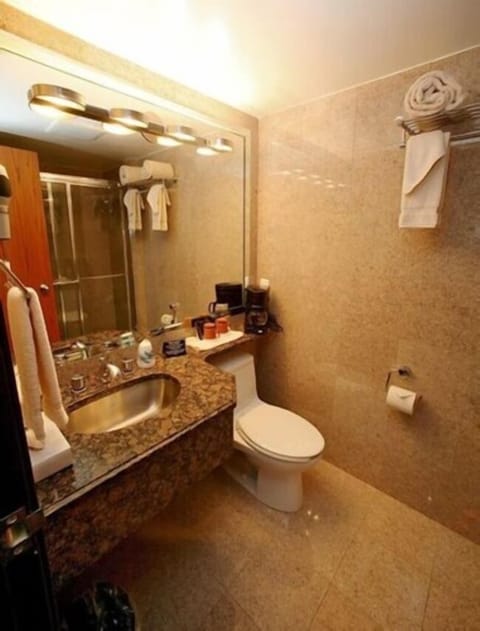 Shower, free toiletries, hair dryer, towels