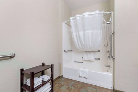 Combined shower/tub, hair dryer, towels