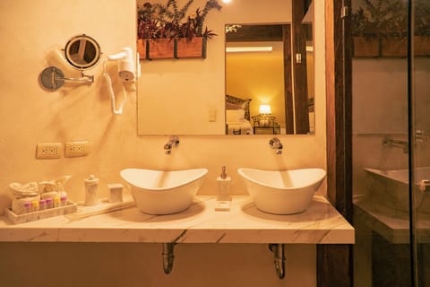 Romantic Studio Suite | Bathroom | Combined shower/tub, hydromassage showerhead, free toiletries