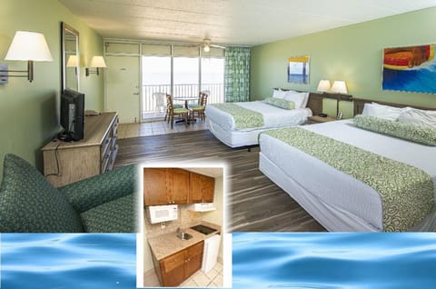 Standard Room, 2 Double Beds, Kitchenette, Ocean View | In-room safe, laptop workspace, iron/ironing board, free WiFi