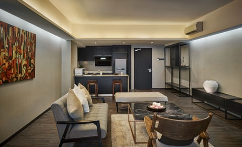 Premium Suite, 2 Bedrooms | Living area | LED TV, fireplace