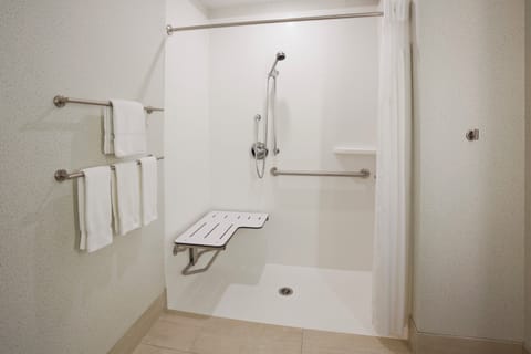 Combined shower/tub, free toiletries, hair dryer, towels