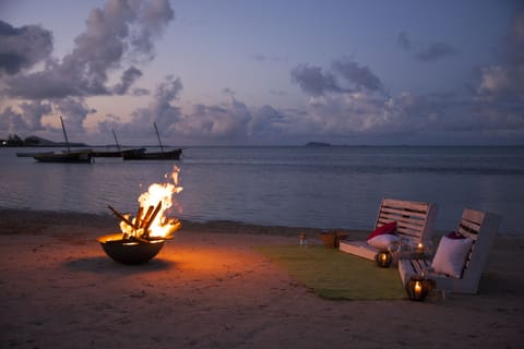 Private beach, white sand, sun loungers, beach umbrellas