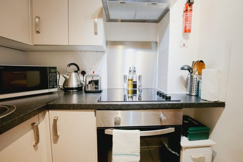 Deluxe Studio | Private kitchen | Fridge, microwave, oven, stovetop