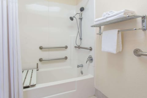 Combined shower/tub, eco-friendly toiletries, hair dryer, towels