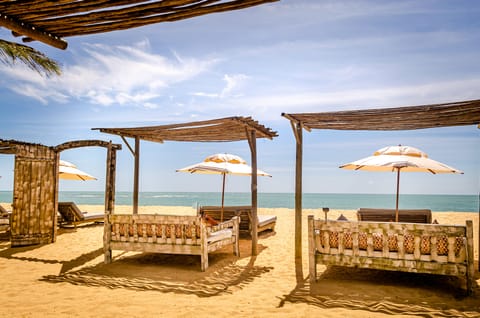 On the beach, free beach cabanas, sun loungers, beach umbrellas