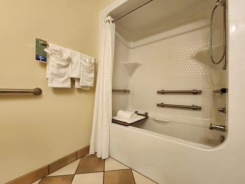 Room, 1 King Bed, Accessible | Bathroom | Free toiletries, hair dryer, towels, soap