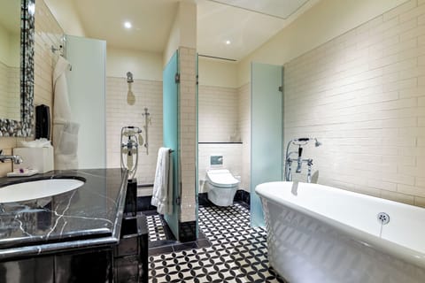 Lalit Legacy Suite 2 | Bathroom | Designer toiletries, hair dryer, bathrobes, slippers