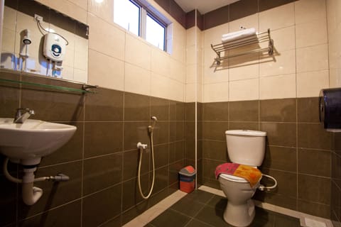 Shower, free toiletries, hair dryer, bidet