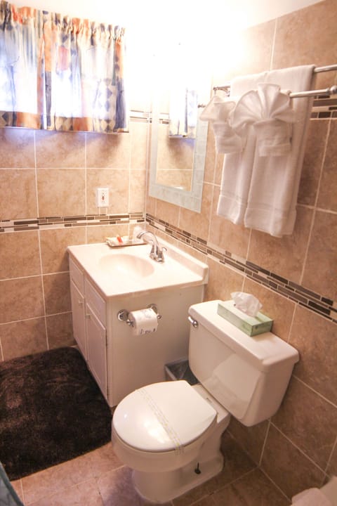 Combined shower/tub, towels