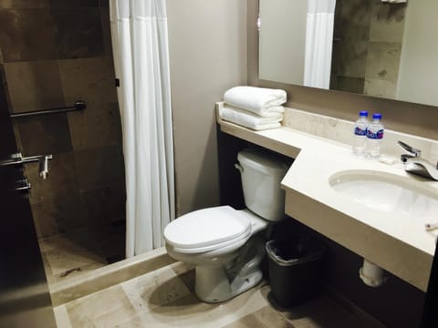 Shower, free toiletries, hair dryer, towels