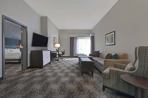 Suite, 1 King Bed with Sofa bed | Living room | 55-inch flat-screen TV with cable channels, TV, Netflix