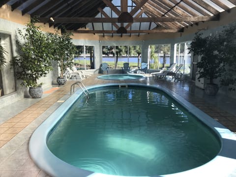 Indoor pool, outdoor pool, sun loungers