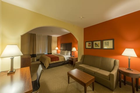 Suite, 1 King Bed | Desk, blackout drapes, iron/ironing board, free WiFi