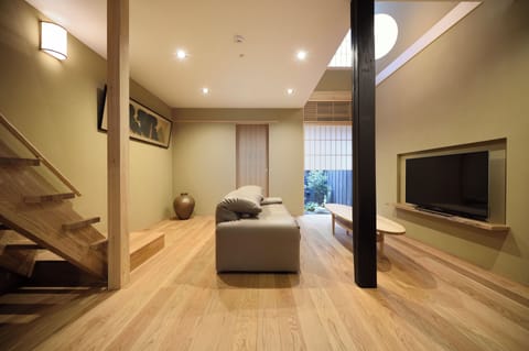 Kyoto Machiya Entire House | Living area | 49-inch LCD TV with digital channels, TV