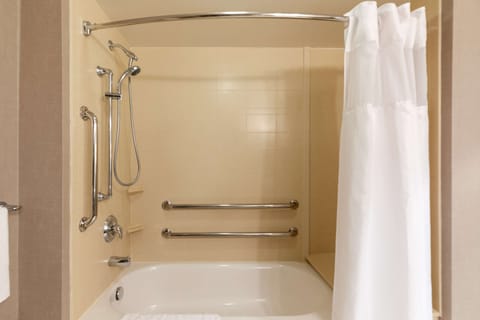 Combined shower/tub, free toiletries, hair dryer, towels