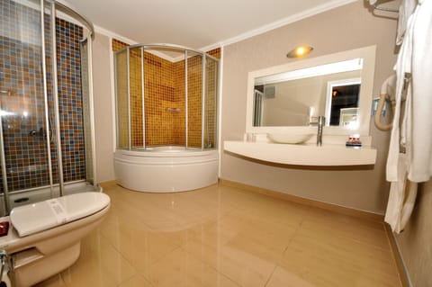 Executive Suite | Bathroom | Hair dryer, bathrobes, slippers, towels