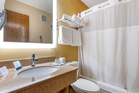 Combined shower/tub, hair dryer, towels