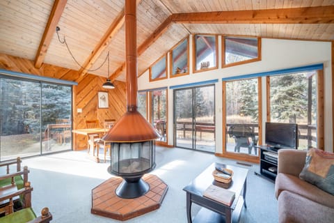 Creekside Vacation Home | Living area | 32-inch TV with satellite channels, fireplace