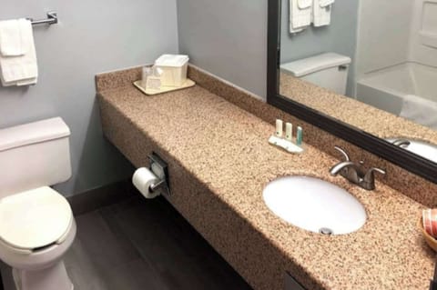 Bathtub, free toiletries, hair dryer, towels