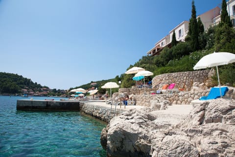 Private beach, sun loungers, beach umbrellas, beach towels