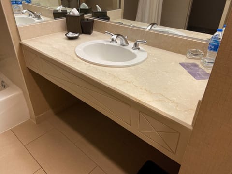 Combined shower/tub, eco-friendly toiletries, hair dryer, towels