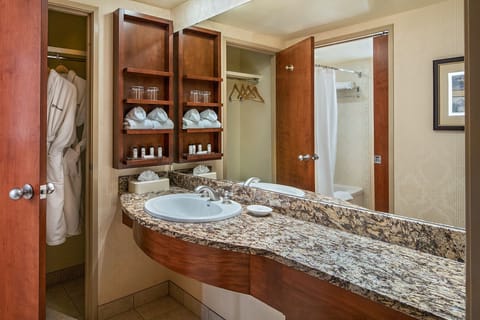 Premier King Fireplace | Bathroom | Free toiletries, hair dryer, bathrobes, towels