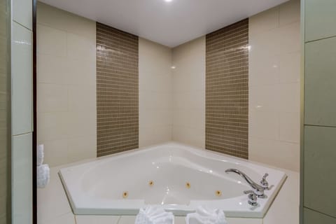 Suite, 1 King Bed, Non Smoking, Hot Tub | Bathroom | Combined shower/tub, free toiletries, hair dryer, towels