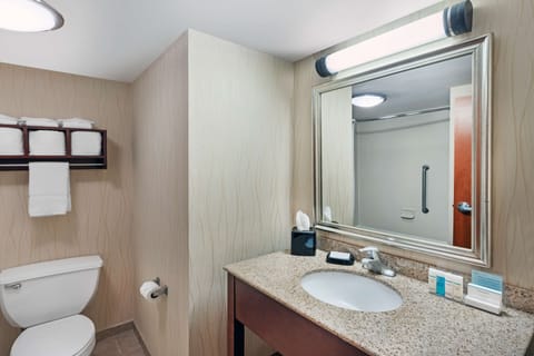 Combined shower/tub, hair dryer, towels