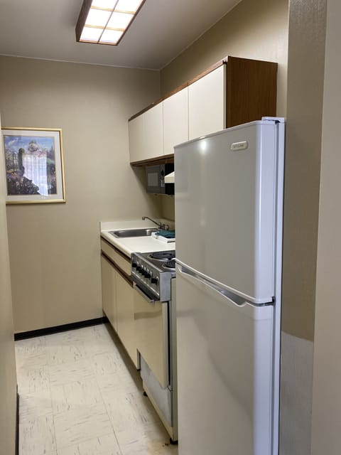 Fridge, microwave, coffee/tea maker, freezer