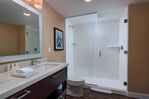 Combined shower/tub, hair dryer, towels