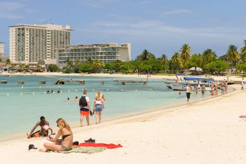 On the beach, white sand