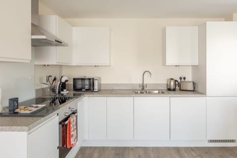 Luxury Apartment, 1 Double Bed, City View | Private kitchen | Full-size fridge, microwave, oven, stovetop