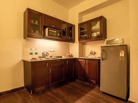 Full-size fridge, microwave, oven, stovetop