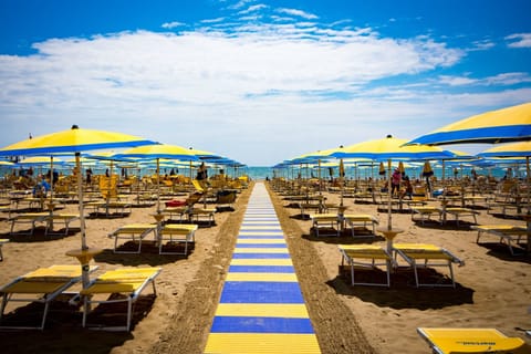 Beach nearby, sun loungers, beach umbrellas