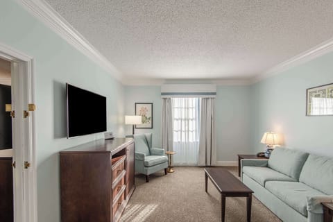 Suite, 1 King Bed | Living area | 55-inch Smart TV with cable channels, TV, Netflix