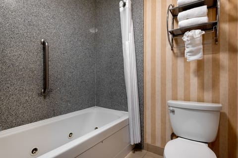 Combined shower/tub, hair dryer, towels