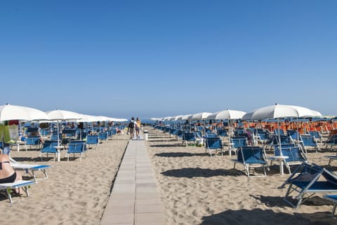 Beach nearby, sun loungers, beach umbrellas