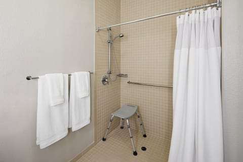 Combined shower/tub, free toiletries, hair dryer, towels