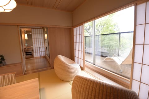 Japanese+Western Style Room WAKU/ZEN, Outdoor Bath | Living area | LCD TV, DVD player